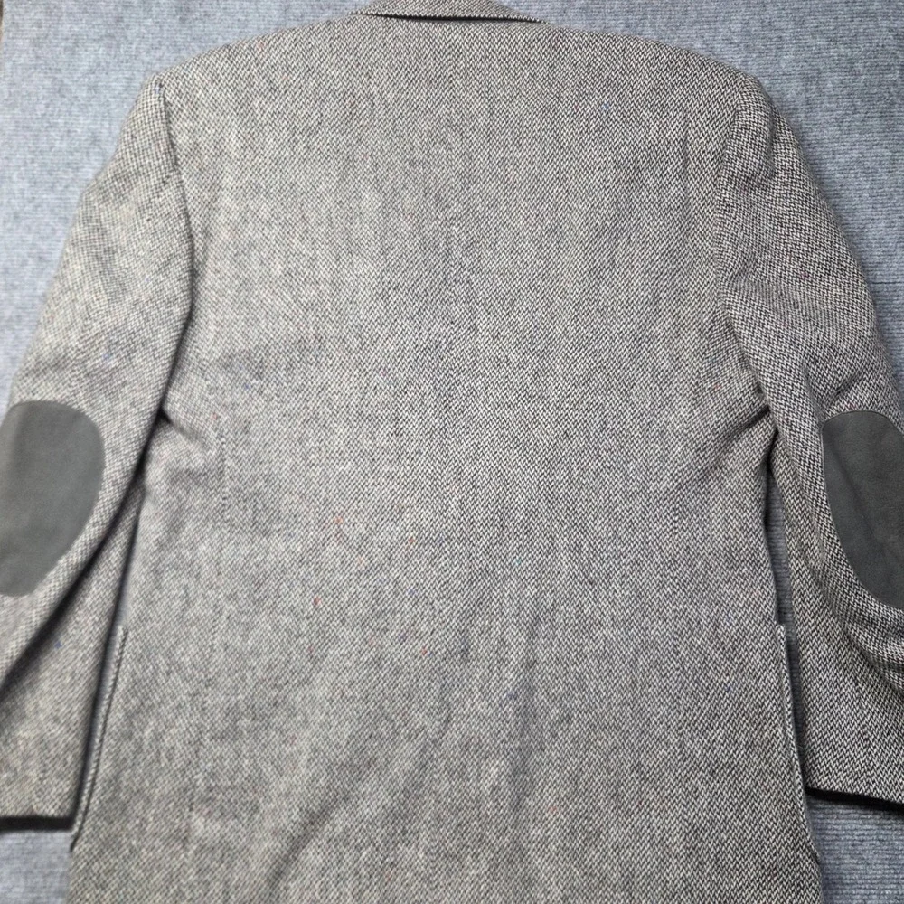 Haggar Gallery Mens Gray Wool Herringbone Blazer Elbow Patches Sport Coat 45R